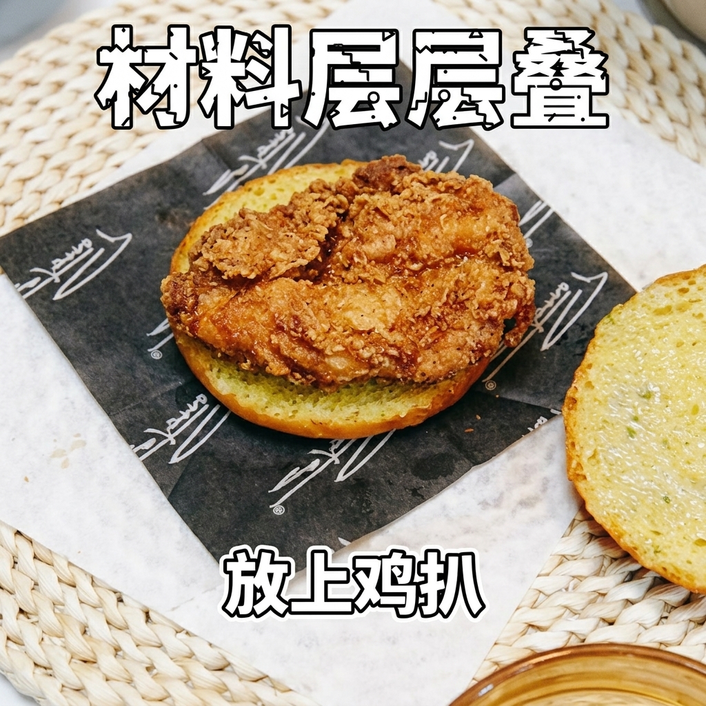 Gegarte Teriyaki-Hähnchenstücke liegen auf der unteren Hälfte eines angerösteten Brötchens.