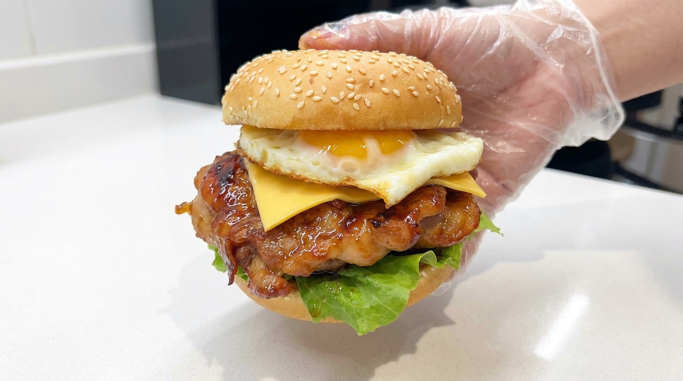 Hausgemachter Teriyaki Chicken Cheeseburger