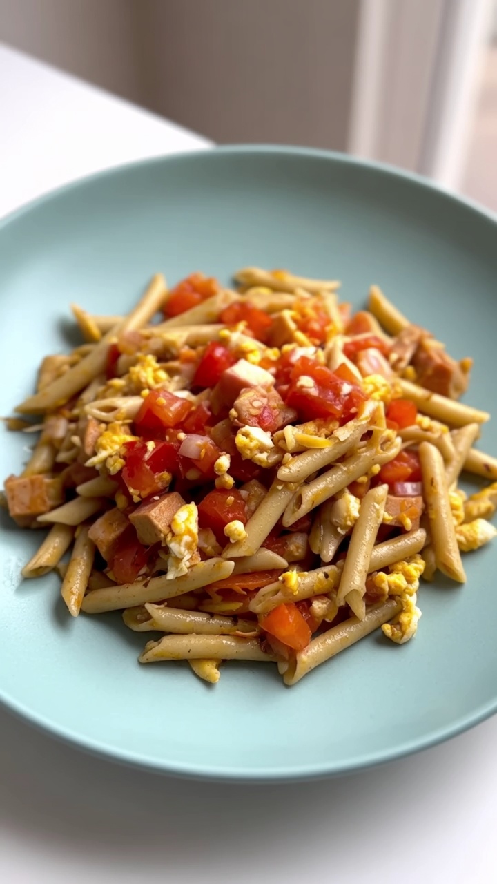 Hirse-Penne mit Tomaten und Schinken