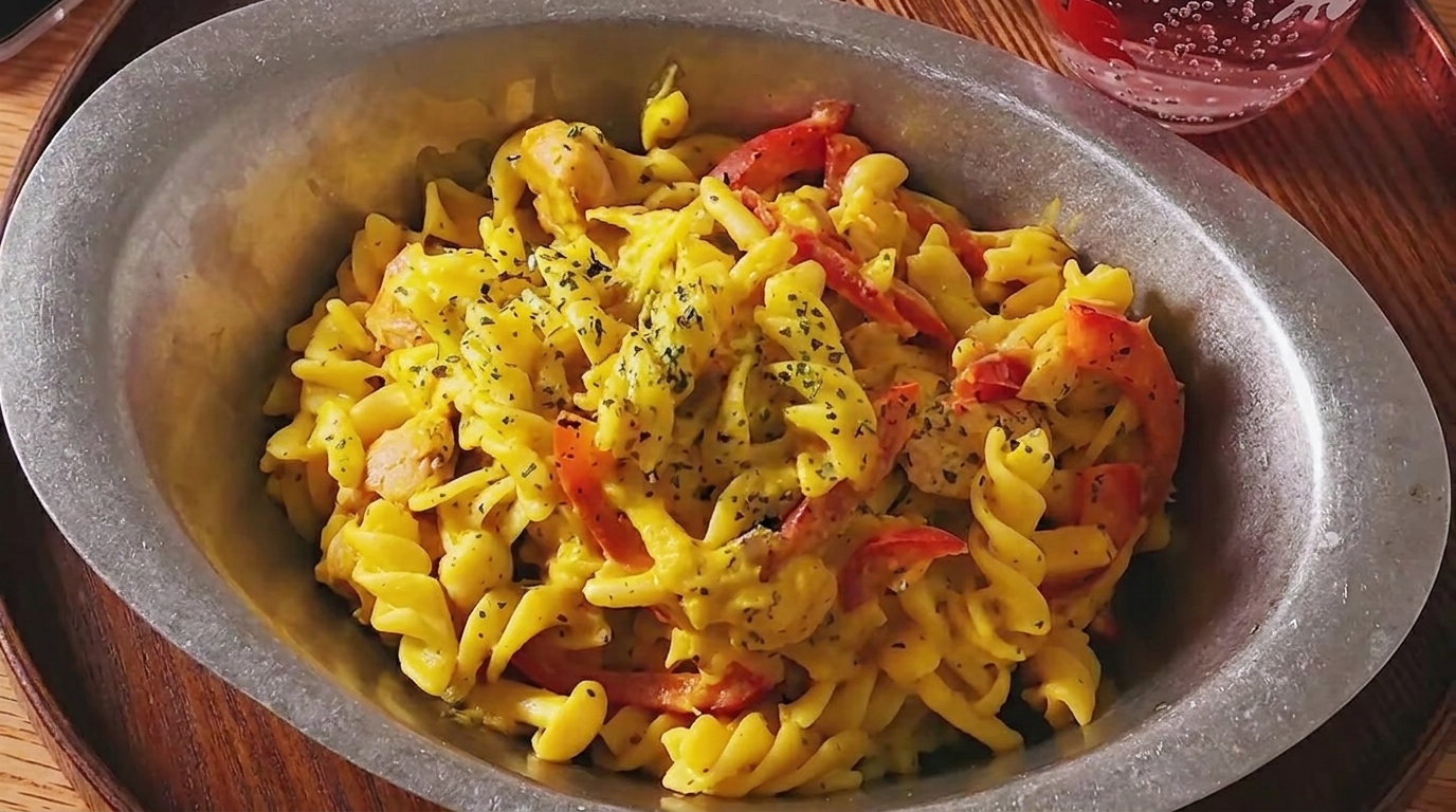 Cremige Kürbis-Hähnchen-Fusilli