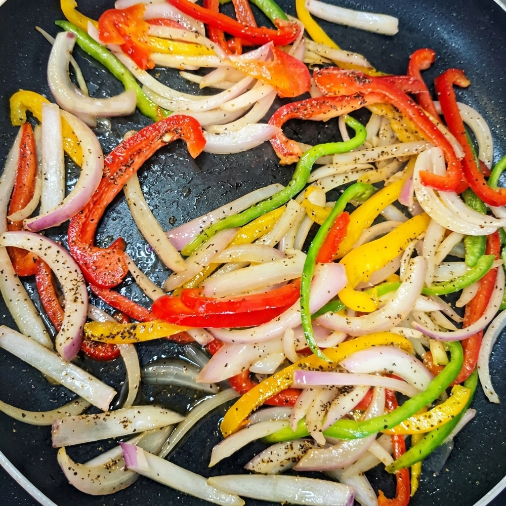 Rindfleisch, Pasta und Gemüse werden gemeinsam in einer Pfanne geschwenkt.