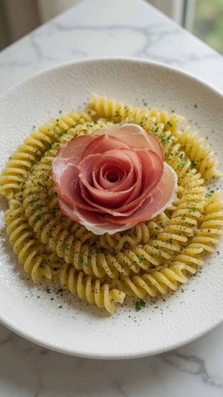 Kalte Pasta nach toskanischer Art mit Butter und Rohschinken