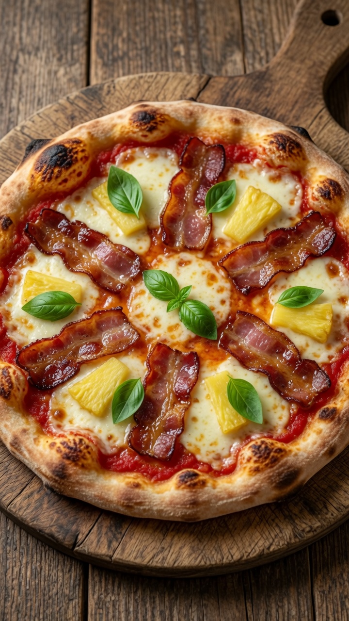 Hausgemachte Pizza Hawaii mit knusprigem Speck