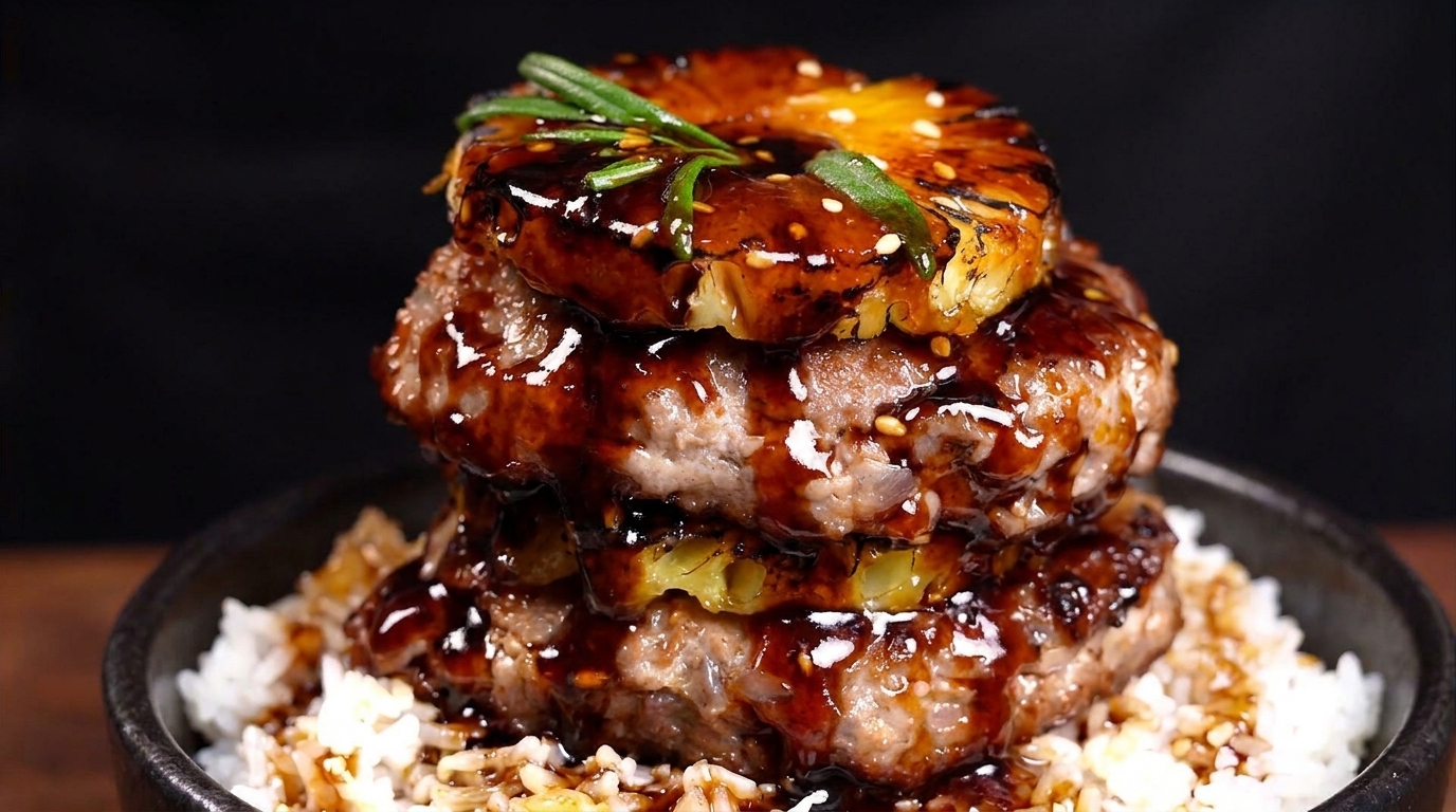 Karamellisiertes Ananas-Rindfleisch mit Reis