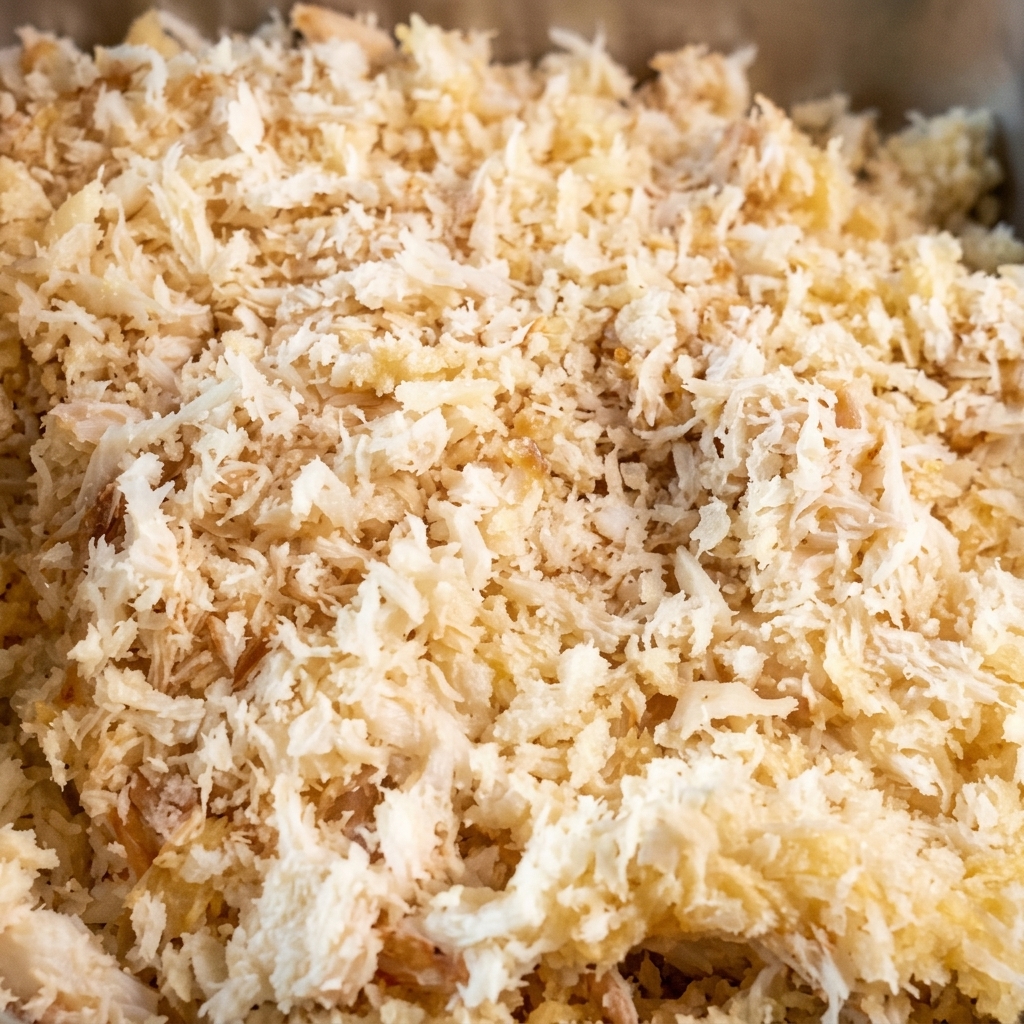 Hähnchenbrust vollständig bedeckt mit groben, goldgelben Pankobröseln.