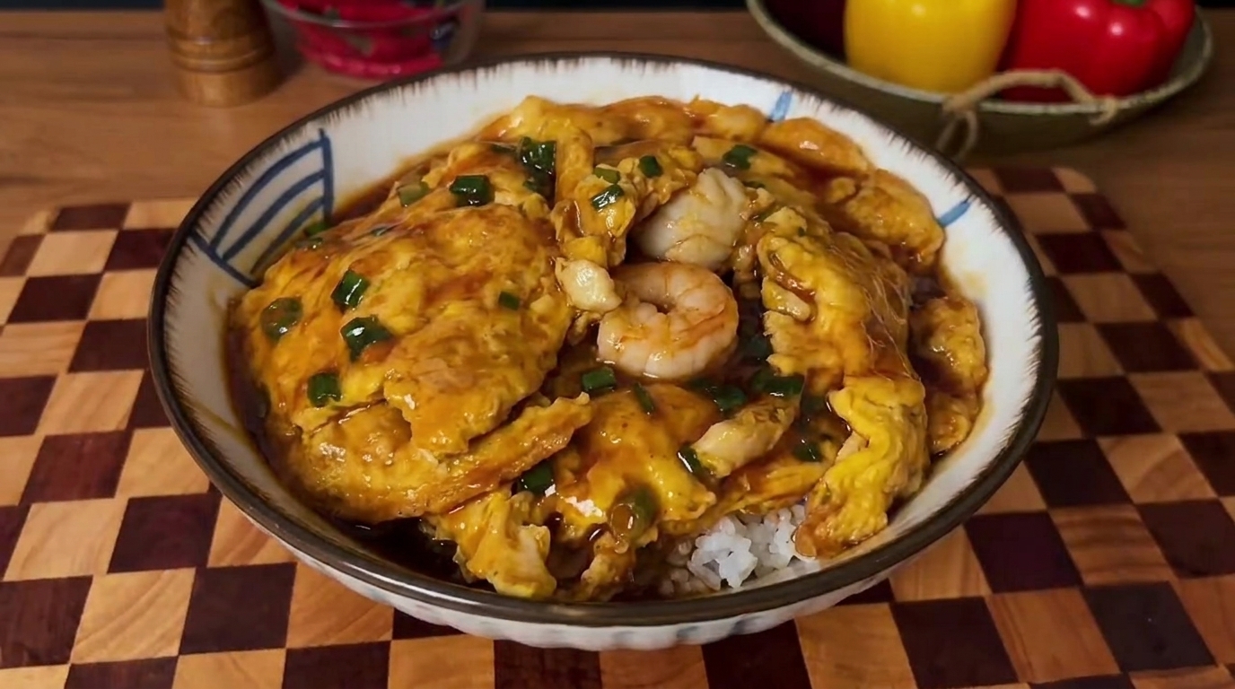 Japanische Meeresfrüchte-Eierreis-Bowl