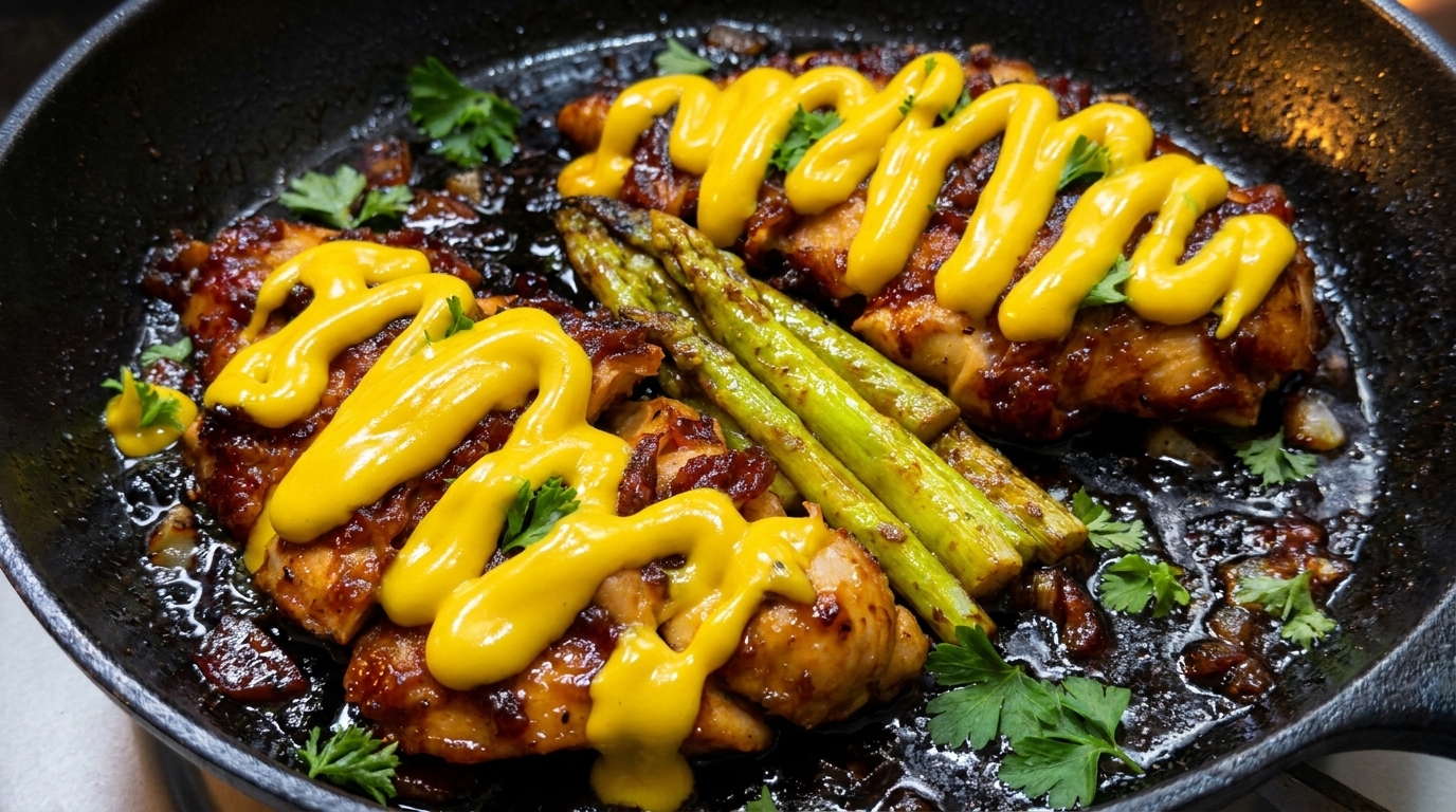 Honig-Senf-Hähnchenbrust mit Spargel