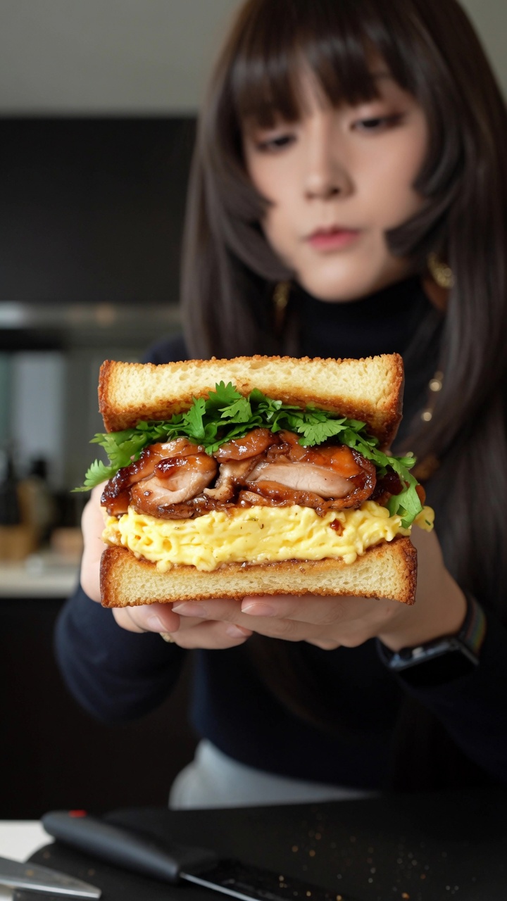 Herzhaftes Hähnchen-Rührei-Sandwich