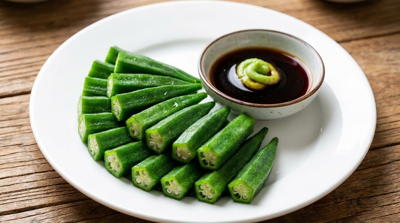 Blanchierte Okra mit Wasabi-Sojasauce