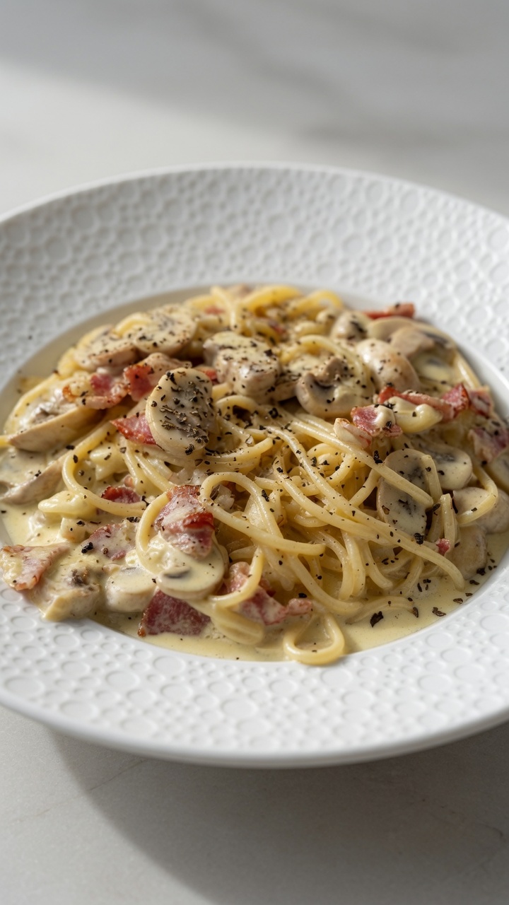 Cremige Pilz-Speck-Pasta