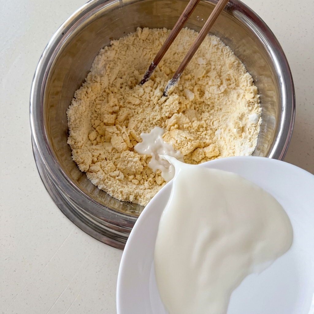 Milch wird unter Rühren hinzugefügt.