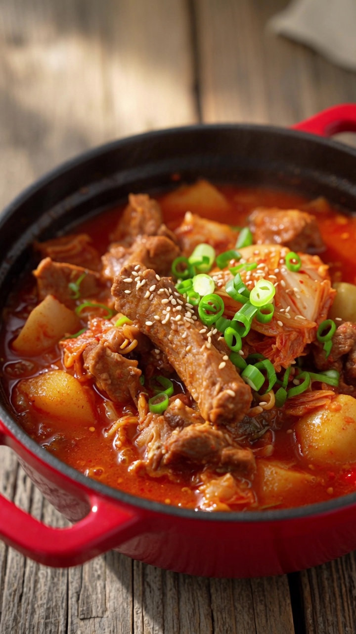 Würziger Kimchi-Schweinerippchen-Eintopf