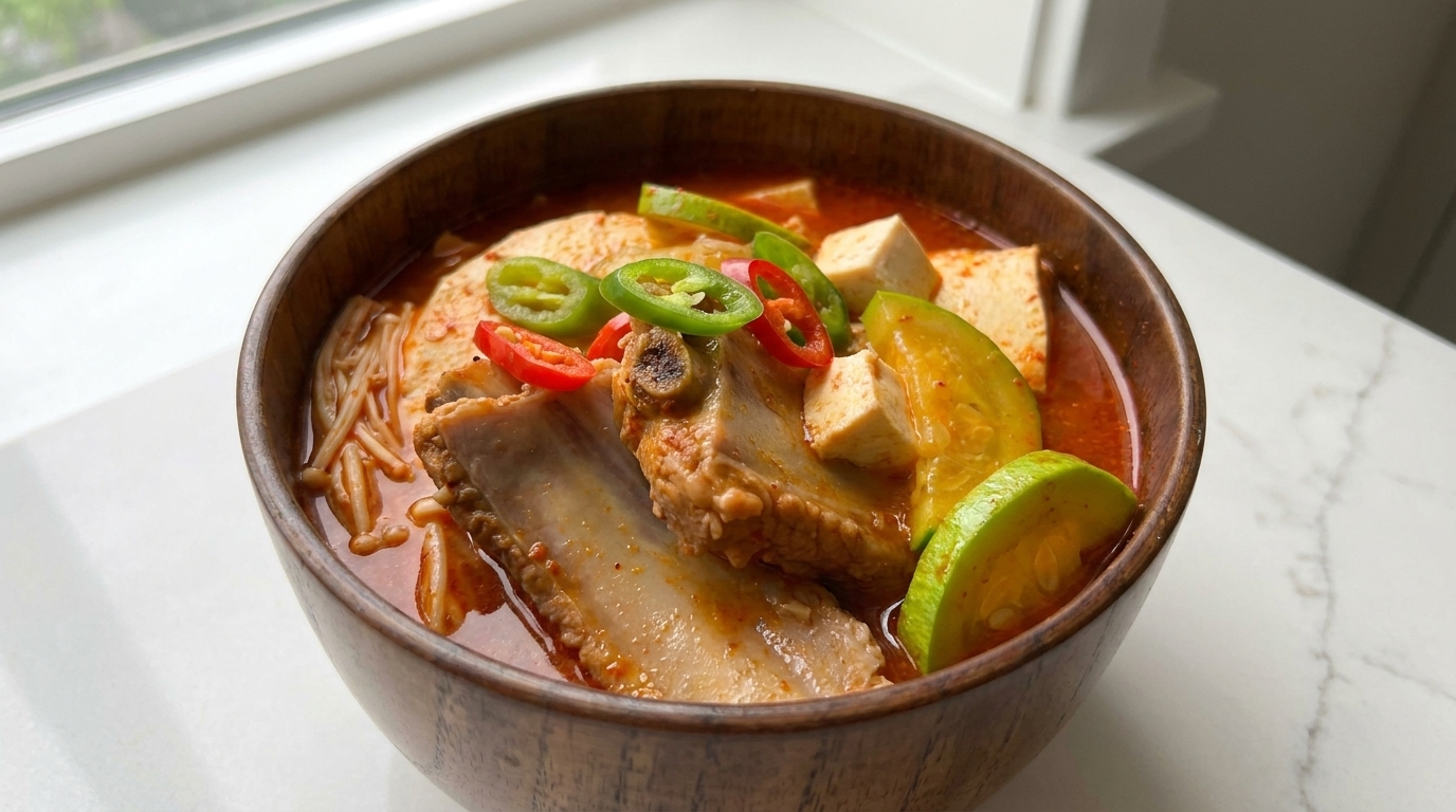 Würziger koreanischer Kimchi-Schweinerippchen-Eintopf