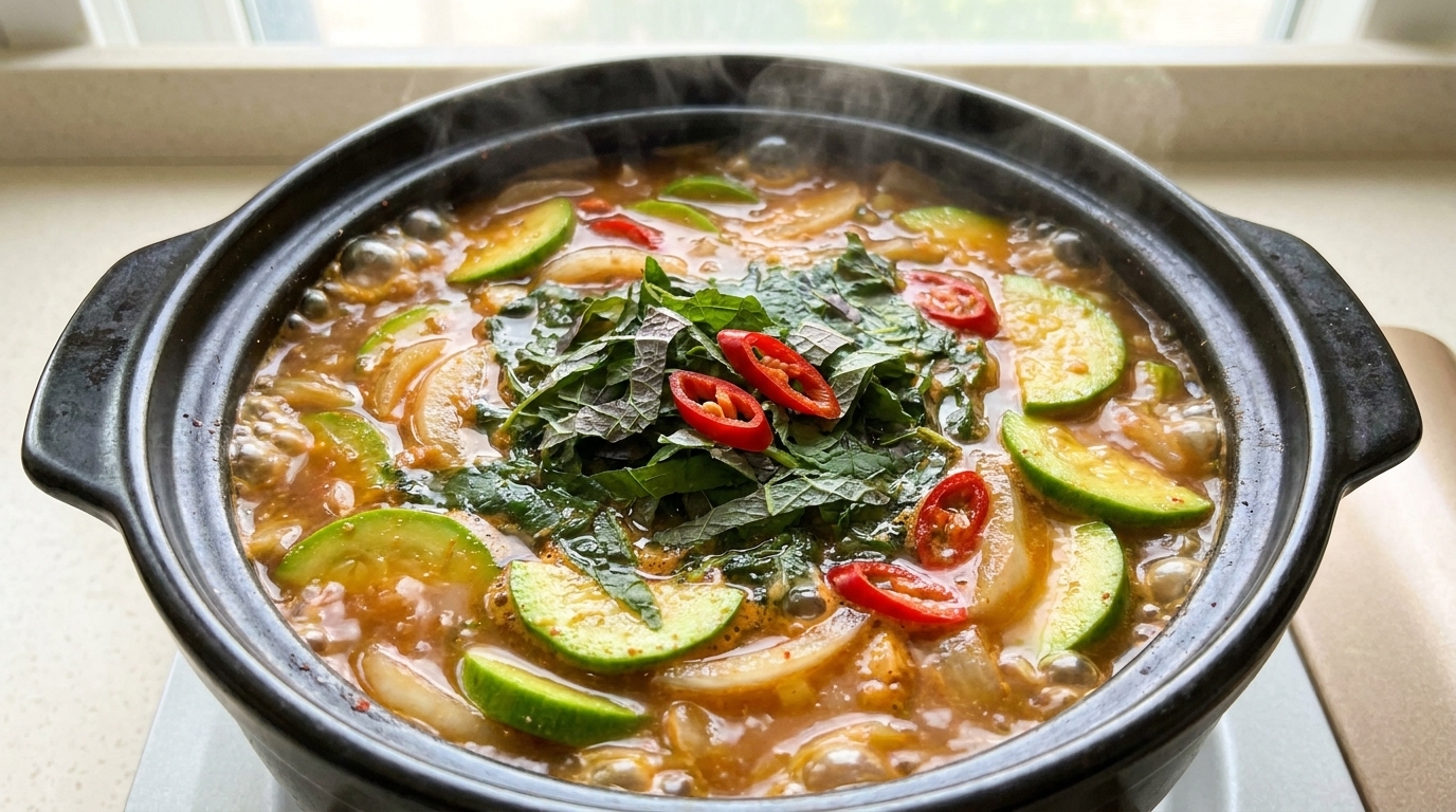 Koreanischer Squash-Eintopf mit Sojabohnenpaste (Doenjang-jjigae)