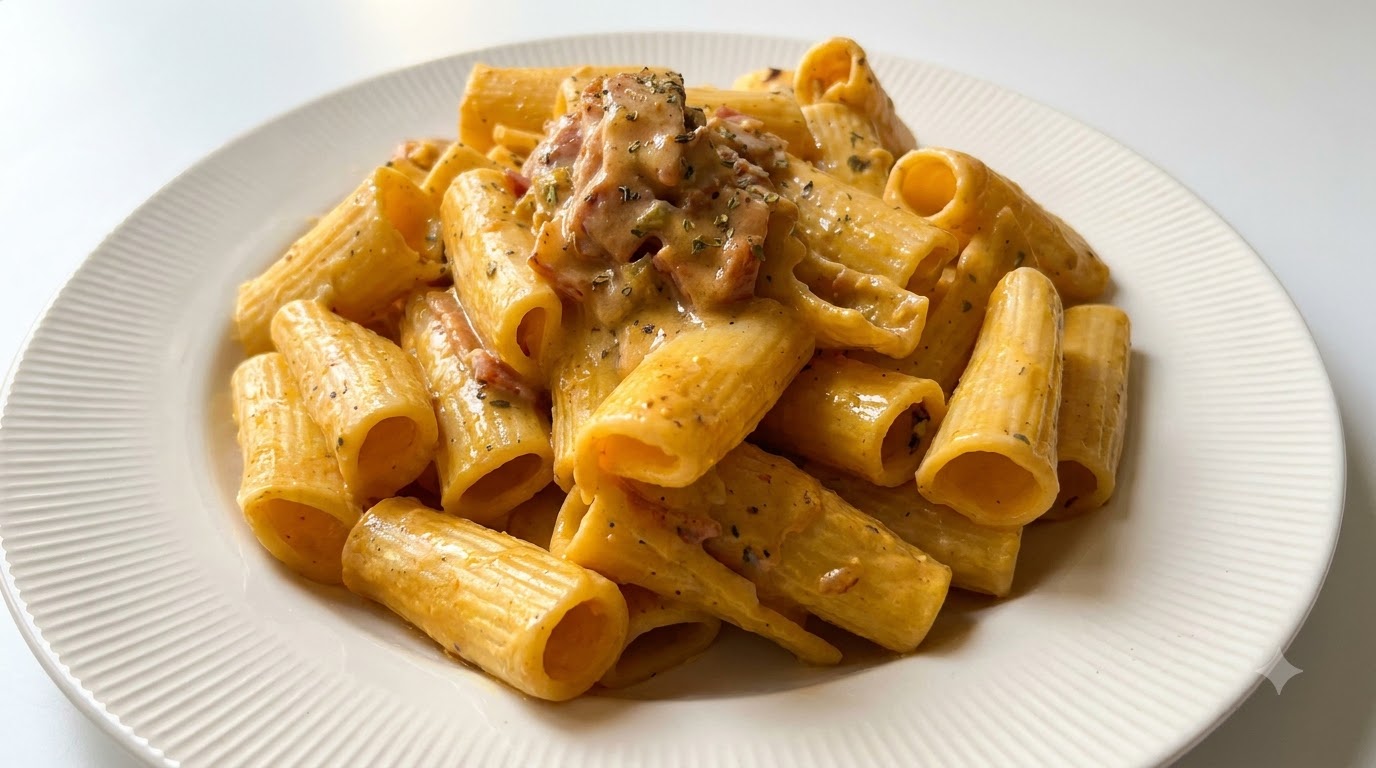 Cremige Salted-Egg-Carbonara mit Rigatoni