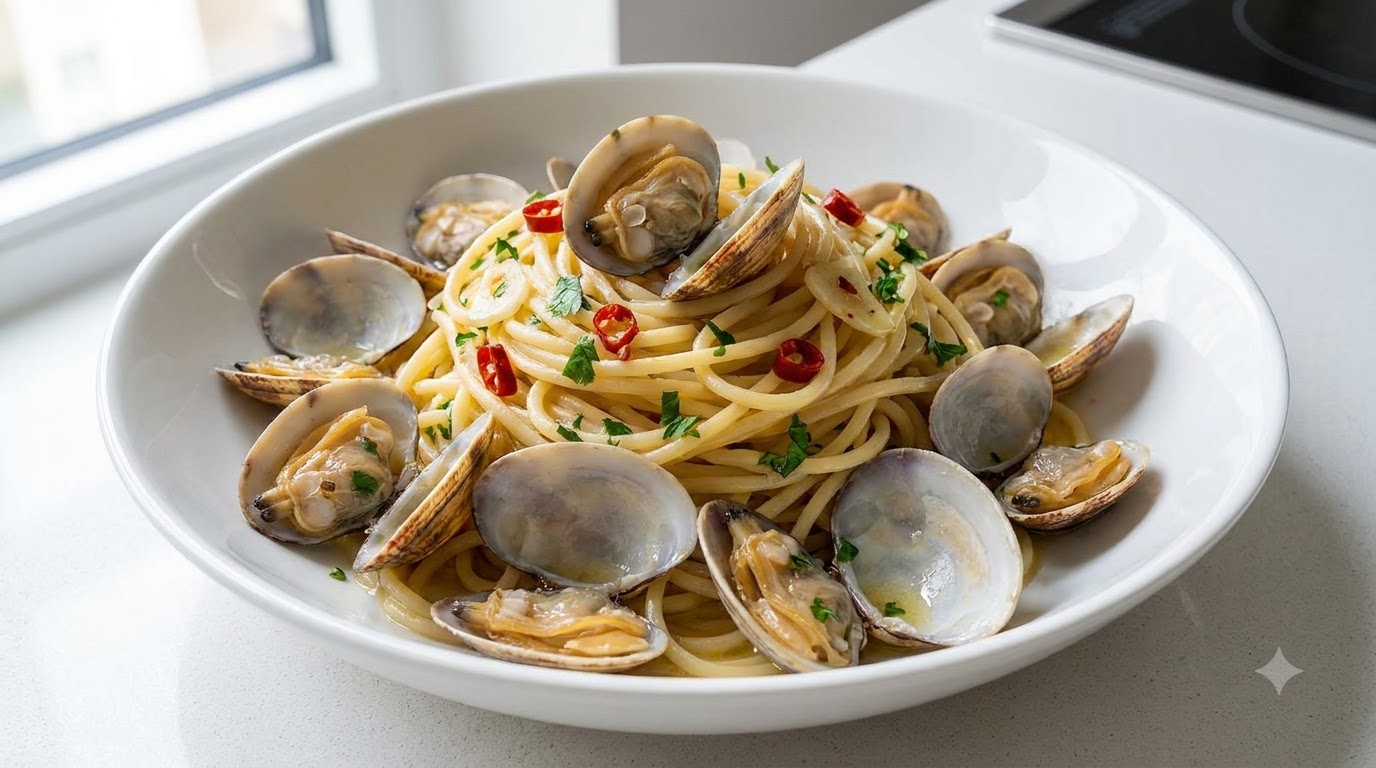 10-Minuten-Knoblauch-Muschel-Pasta (Spaghetti alle Vongole)