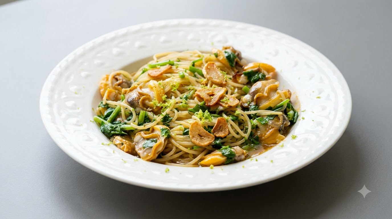 Knoblauch-Muschel-Pasta mit Weißwein und Krabbenbutter