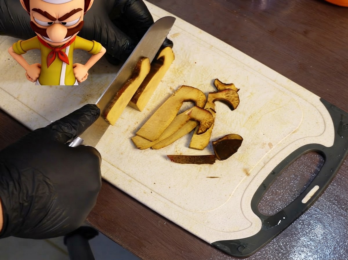 Knoblauchzehen brutzeln in heißem Öl in einem schwarzen Wok.