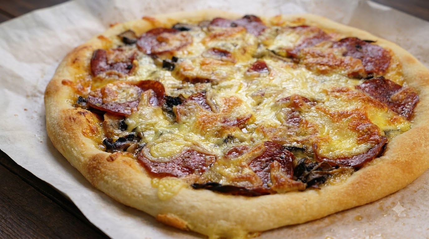 Italienische S-Wurst- und Pilzpizza