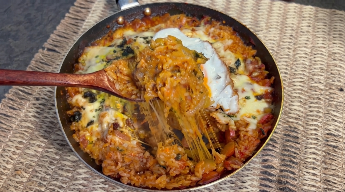 Kimchi-Rindfleisch-Käse-Reistopf
