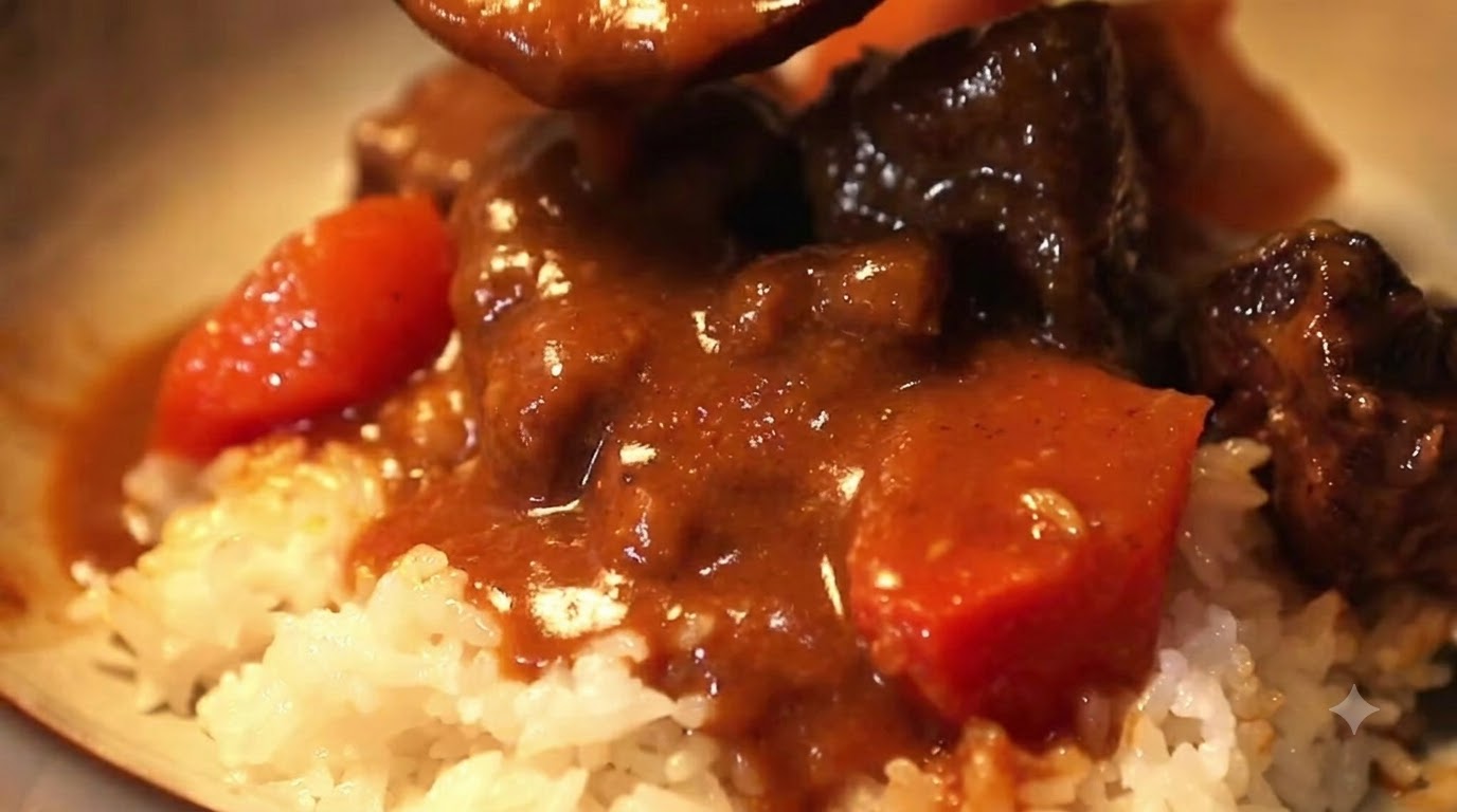 Reichhaltiges und würziges Curry-Rinderbrust-Reisgericht