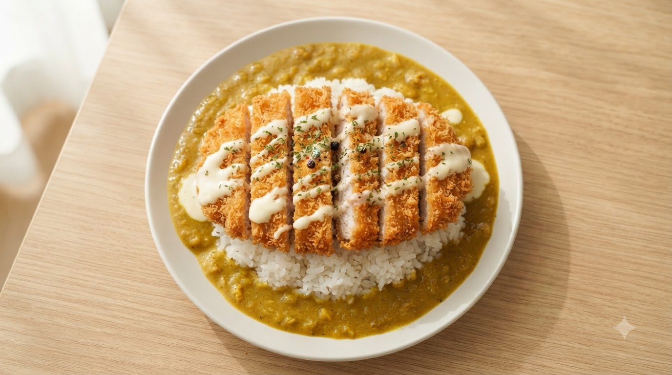Curry-Kokos-Schweinekotlett mit Reis