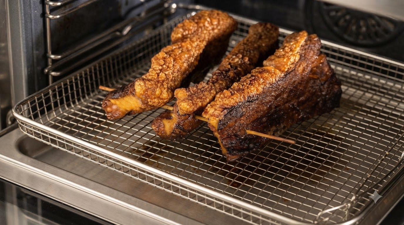 Knuspriger kantonesischer Schweinebauch aus dem Ofen (Siu Mei)