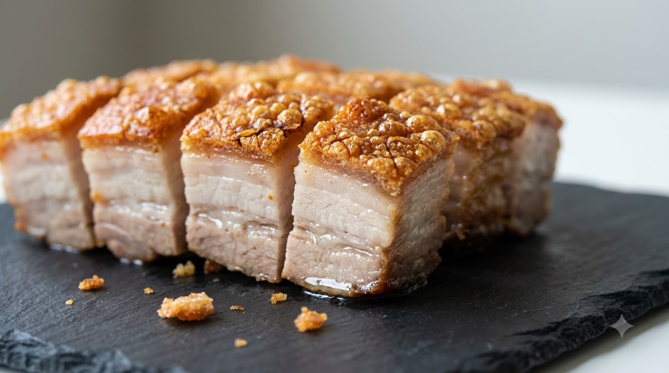 Knuspriger Chinesischer Schweinebauch aus der Heißluftfritteuse (Siu Yuk)