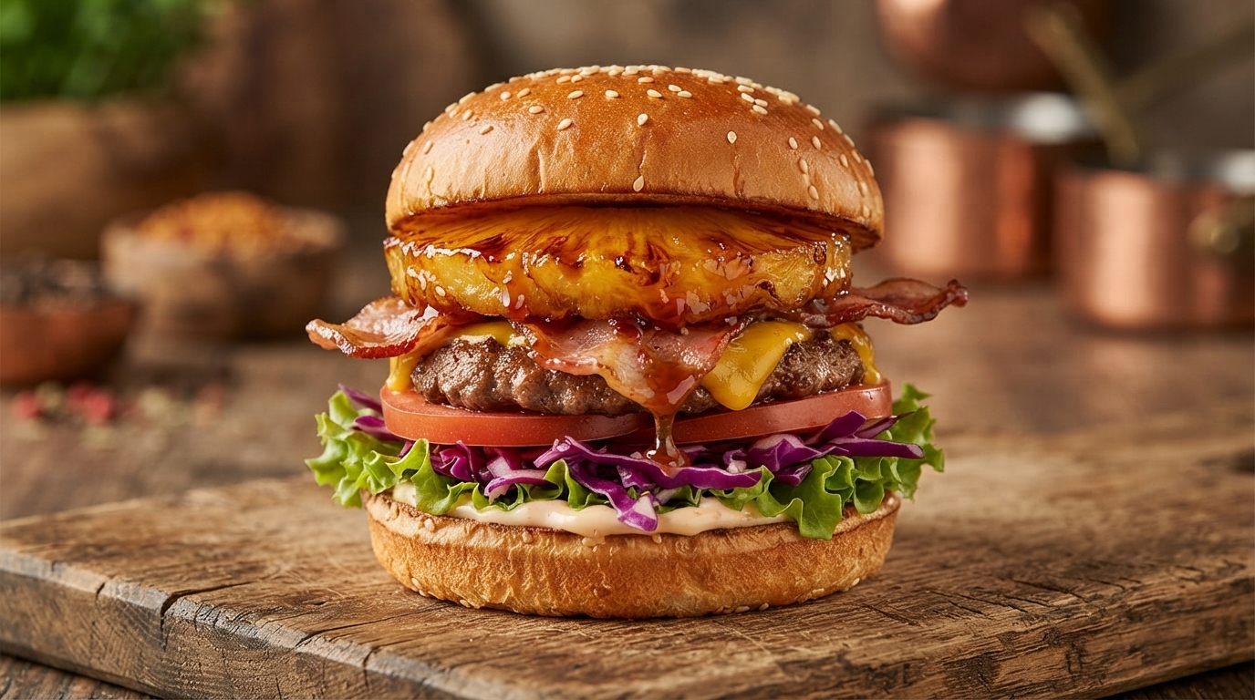 Gourmet Karamellisierter Ananas-Rinderburger