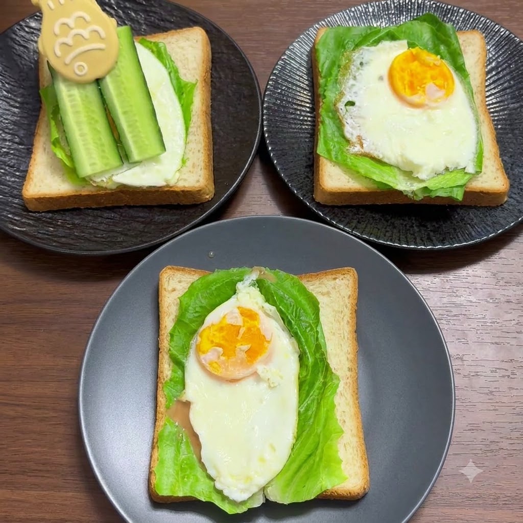Frisch geschnittene Gurkenscheiben werden mit einem Küchenhelfer auf die Sandwich-Zutaten gelegt.