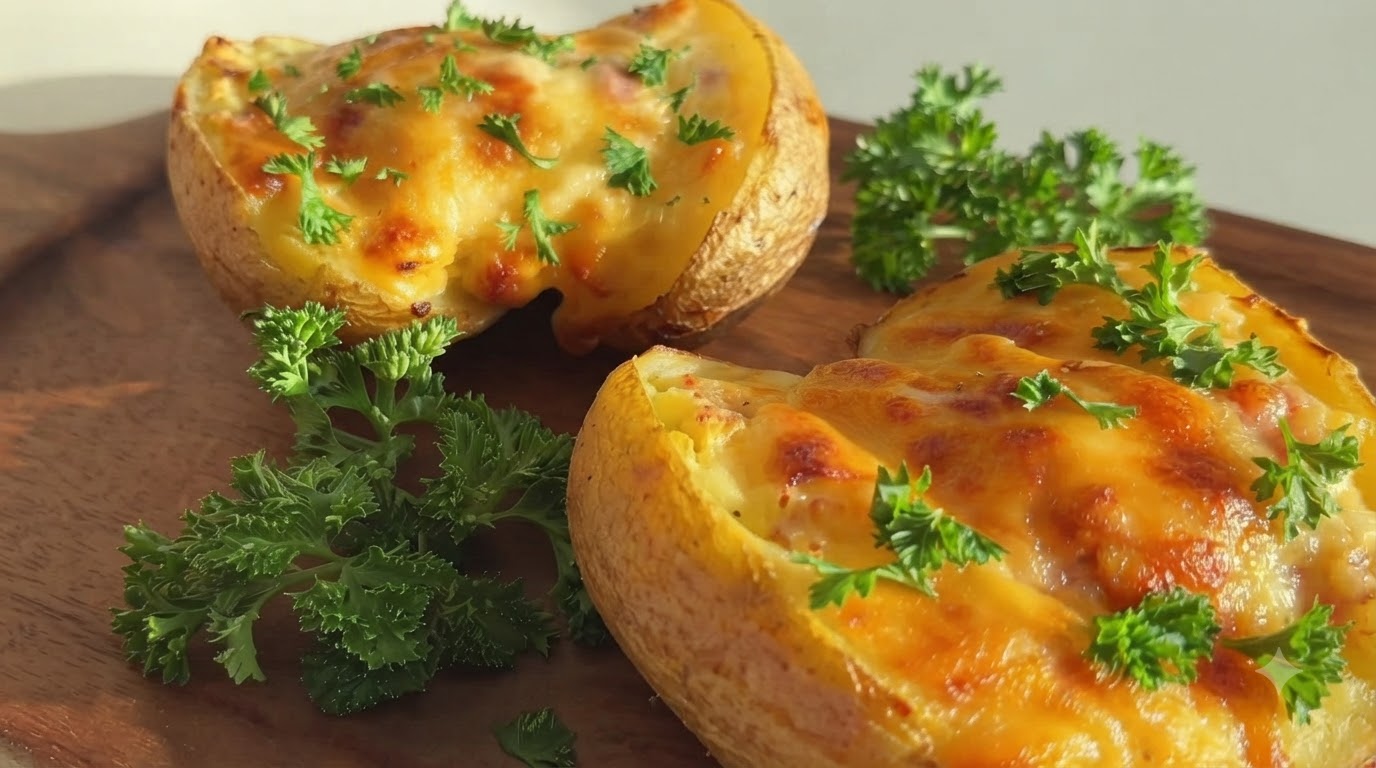 Klassische doppelt gebackene gefüllte Kartoffeln