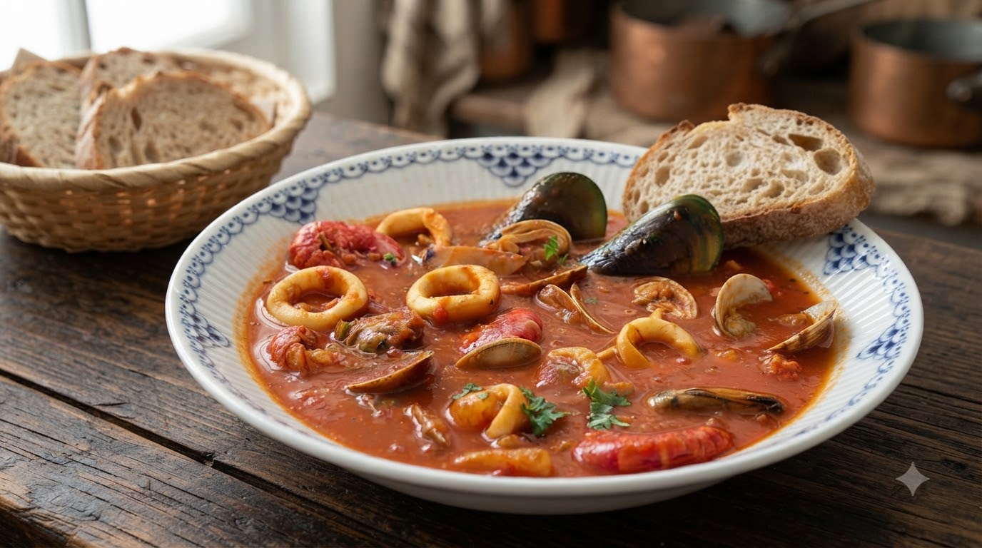 Traditionelle spanische Meeresfrüchtesuppe