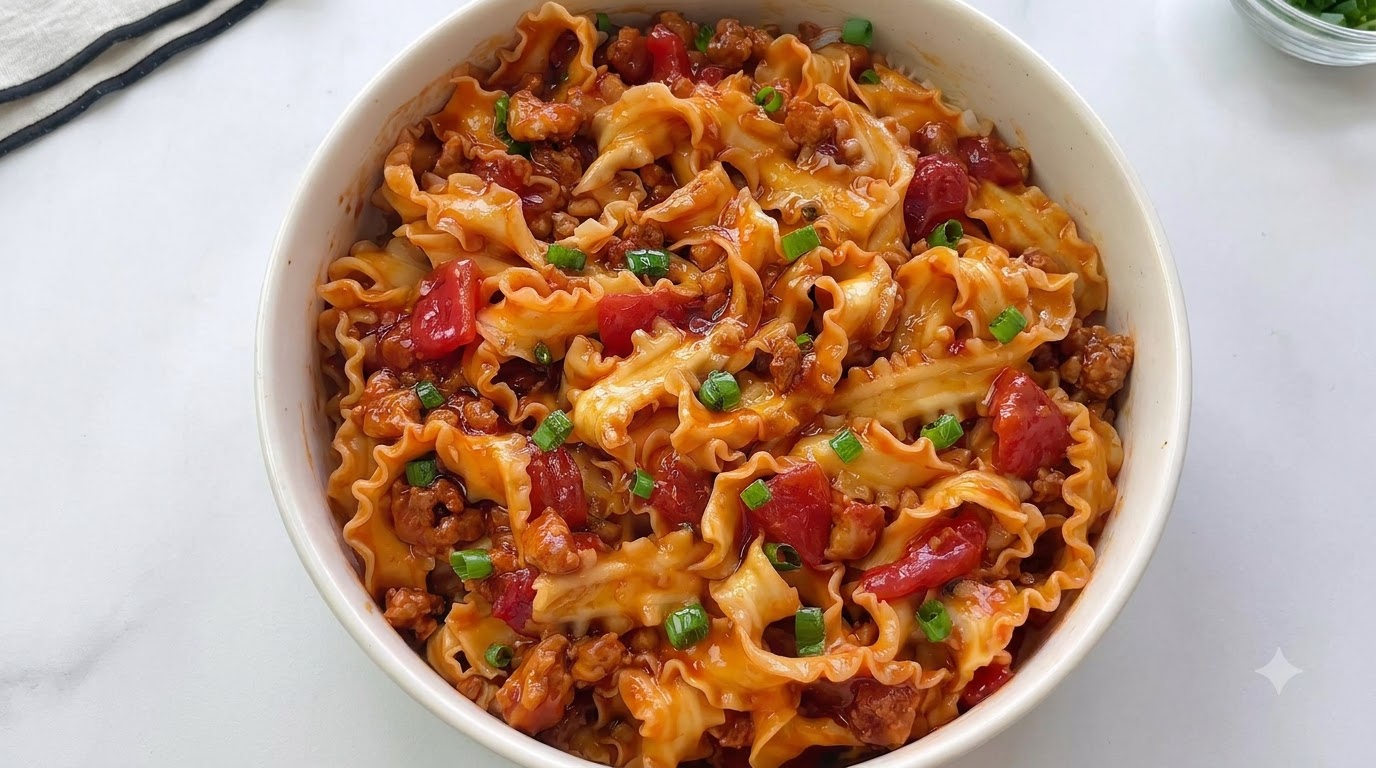 Schnelle Tomaten-Hackfleisch-Nudeln