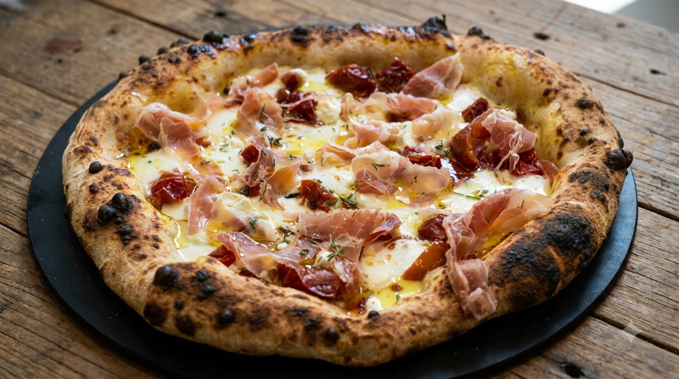 Italienische Ziegenkäse-Pancetta-Pizza