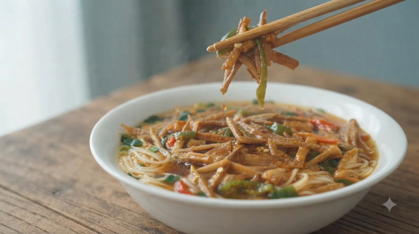Xuancheng Nudelsuppe mit Bambussprossen und Schweinefleisch