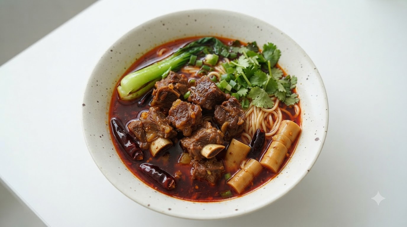 Hausgemachte Sichuan Rindfleisch Nudelsuppe mit getrockneten Bambussprossen
