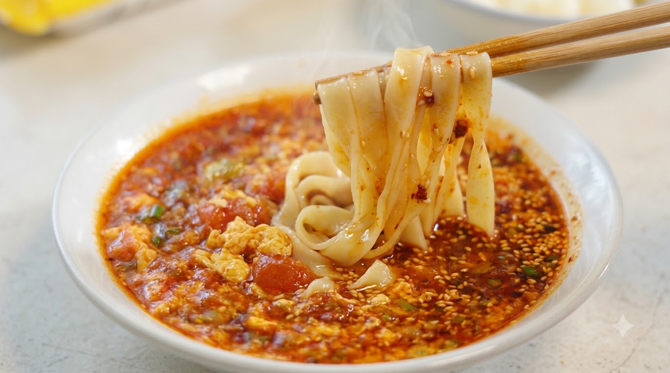 Tomaten-Ei-Dip-Nudeln