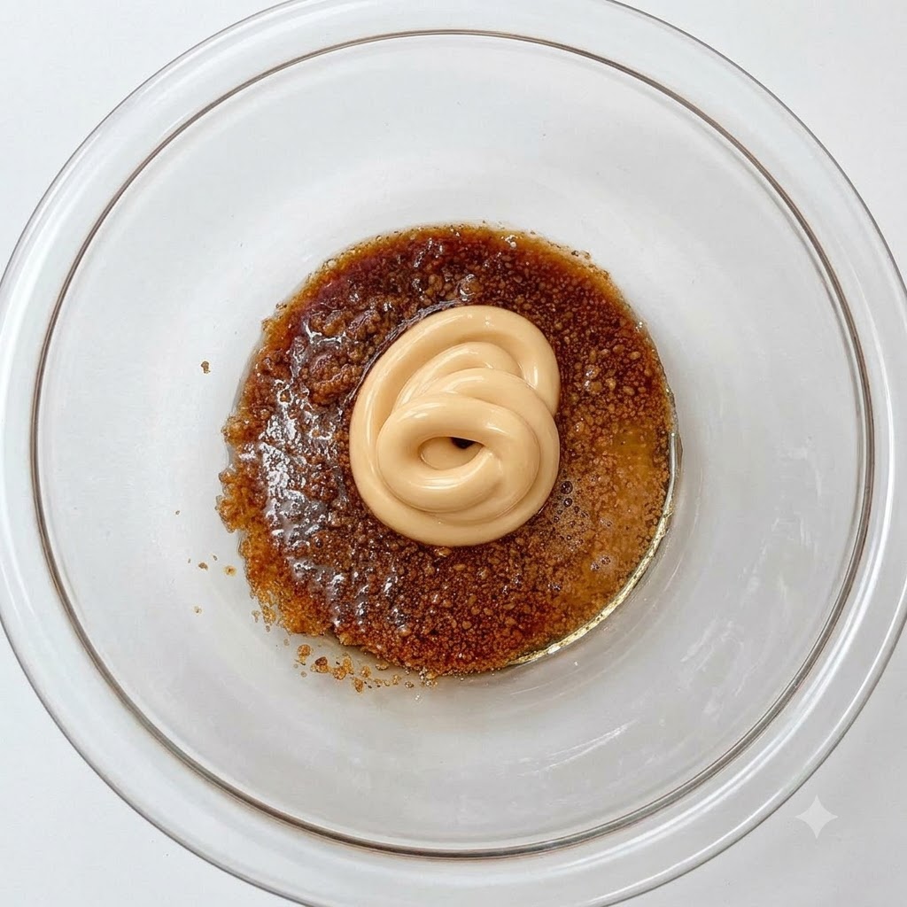 Gochujang wird zur Saucenmischung in die Schüssel gegeben.