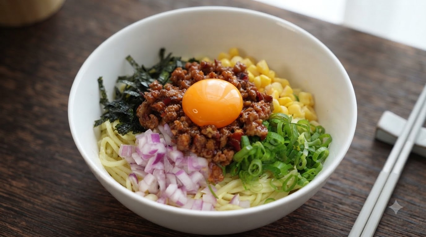 Japanische würzige Hackfleisch-Nudeln (Mazesoba Art)