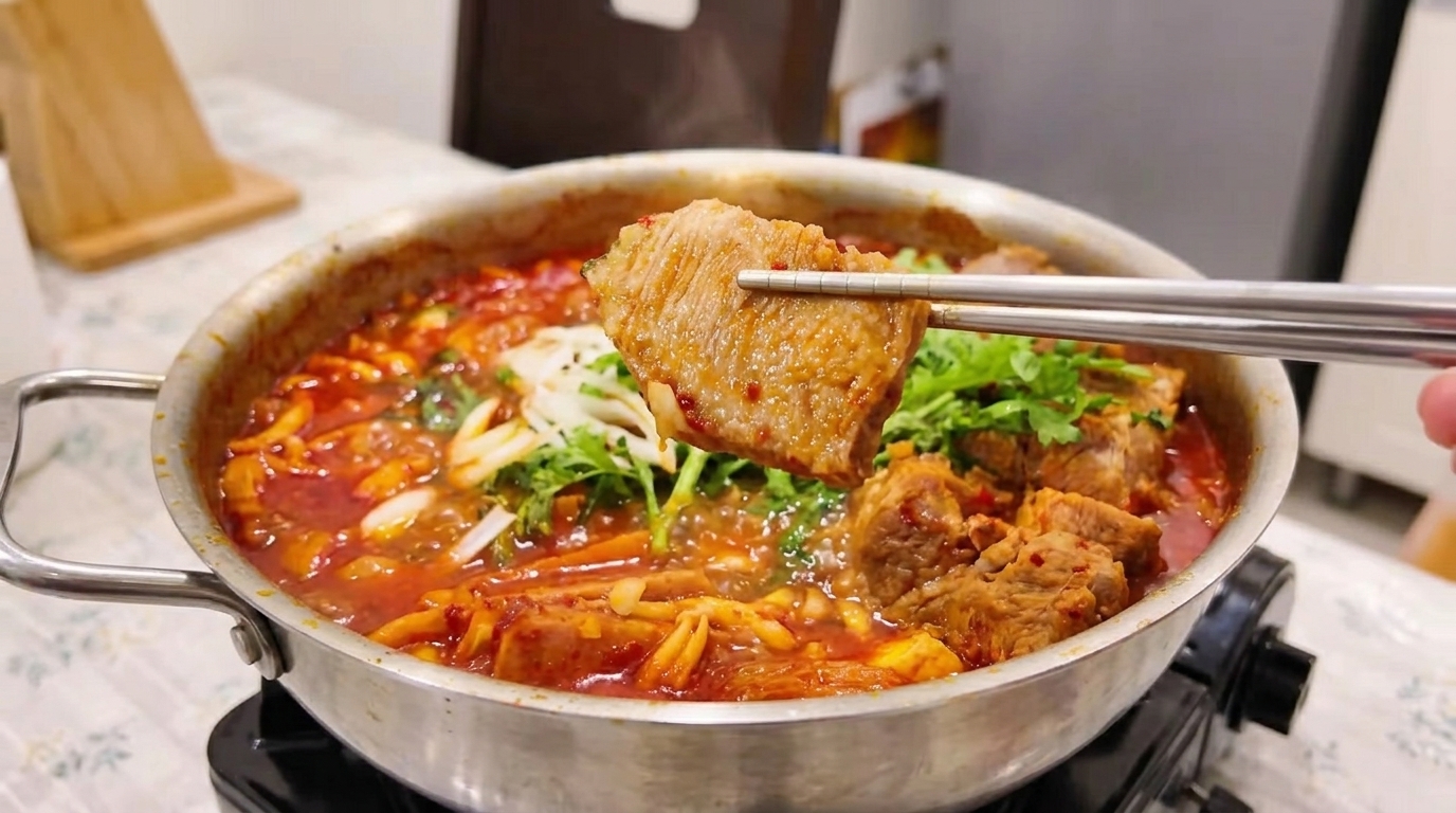 Traditioneller Koreanischer Kimchi-Schweinefleisch-Eintopf (Kimchi Jjigae)