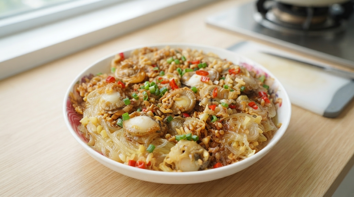 Knoblauch-Glasnudel-Scallops mit Chinakohl