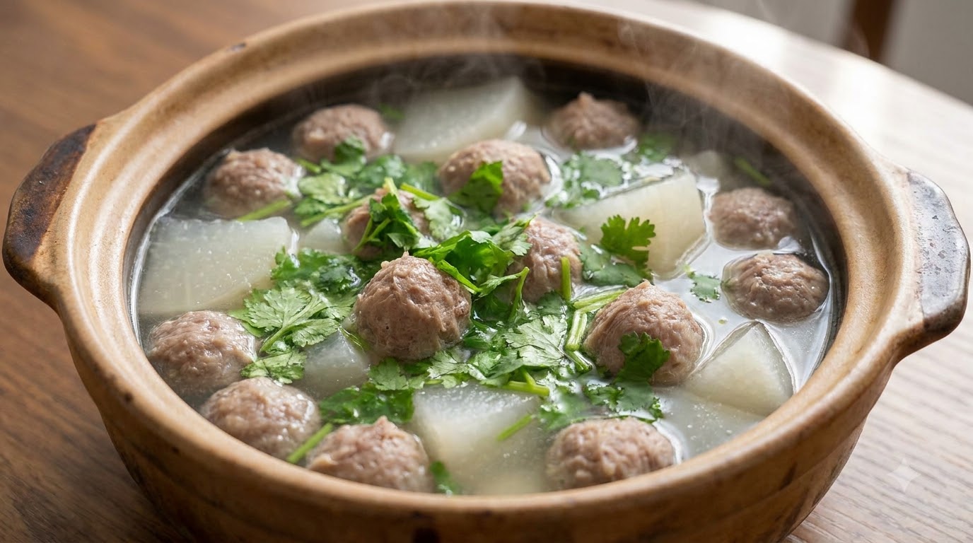 Wärmende Rinderbällchen-Rettich-Suppe