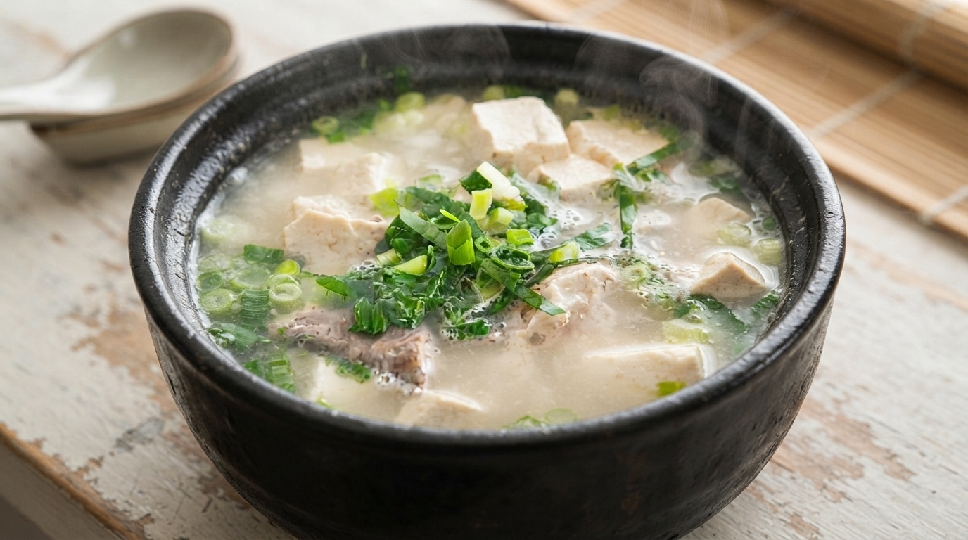 Yanbian-Stil Pollock Tofu Suppe (Myeongtae Dubu Guk)