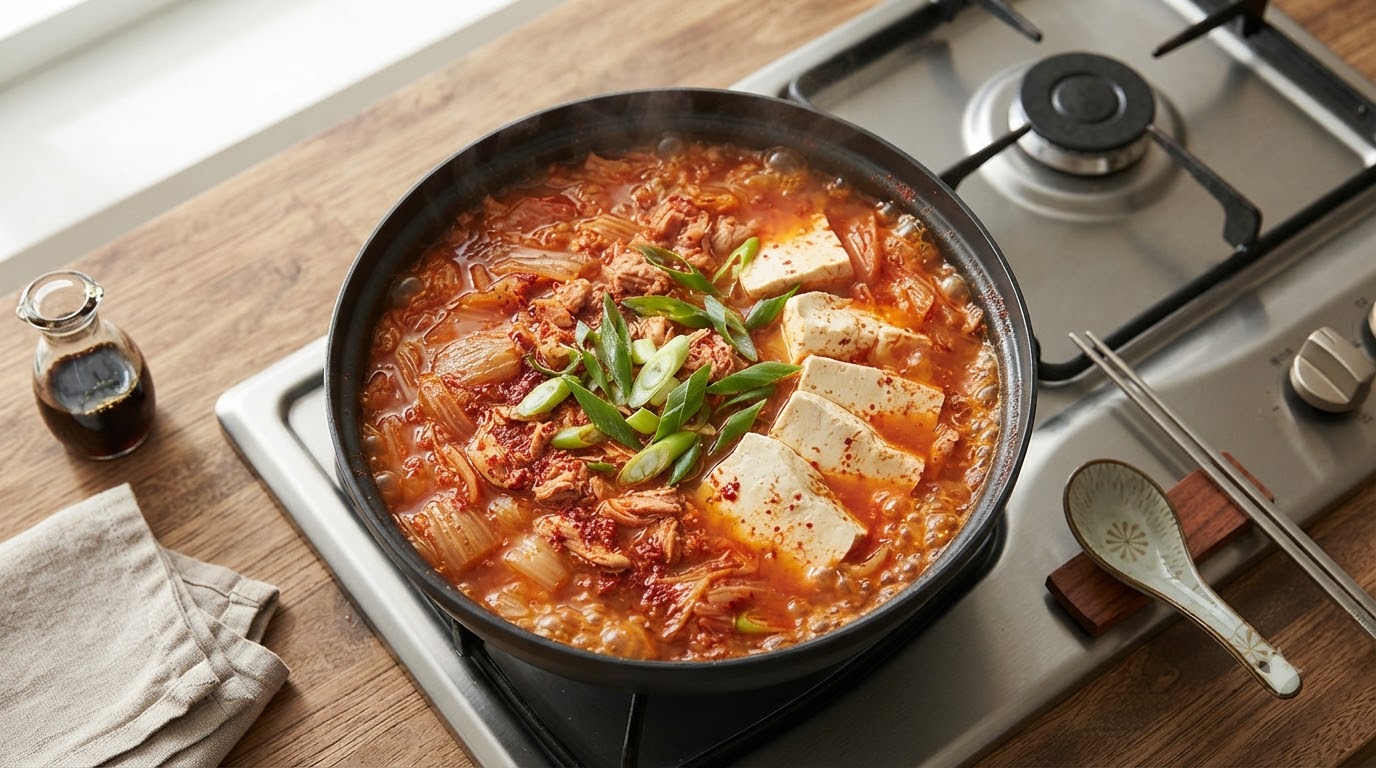Scharfer koreanischer Thunfisch-Kimchi-Eintopf (Chamchi Kimchi Jjigae)