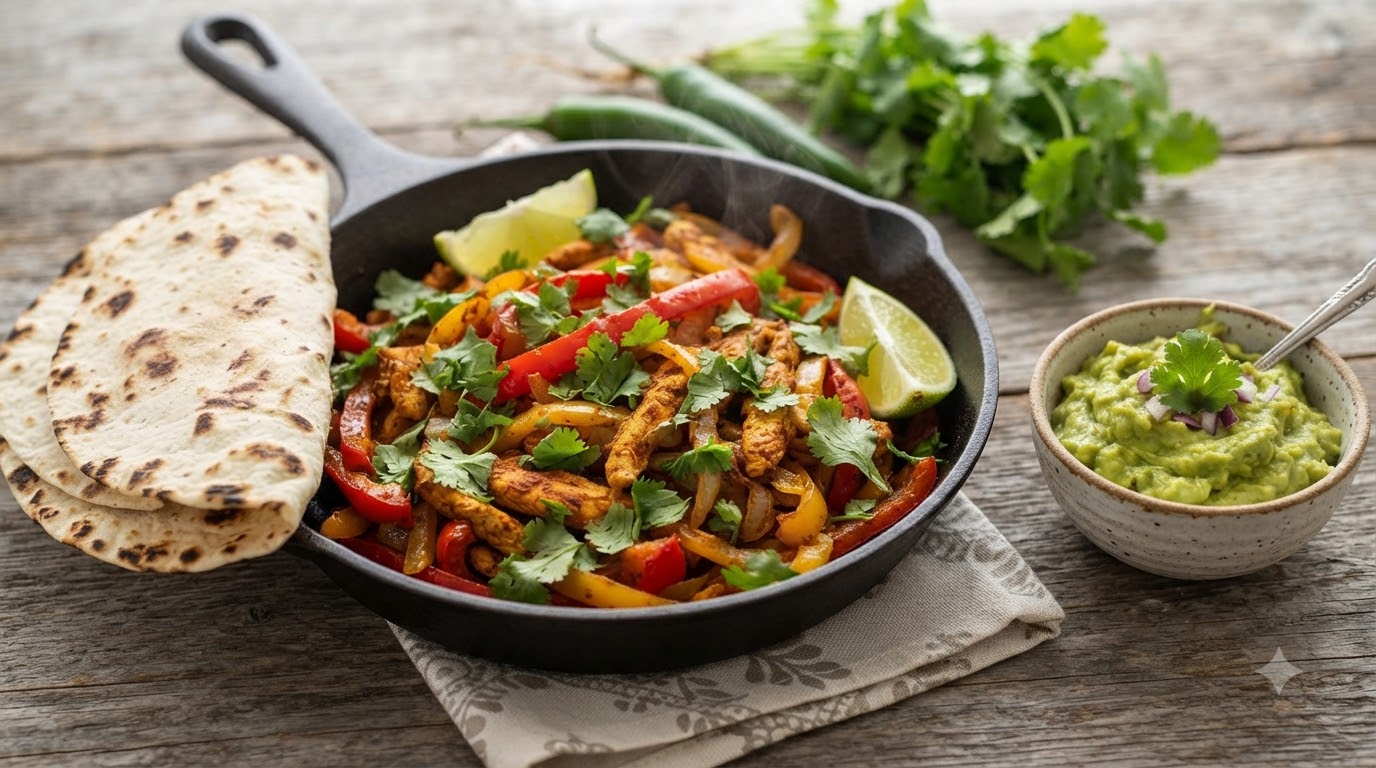 Klassische Mexikanische Hähnchen-Fajitas mit Guacamole