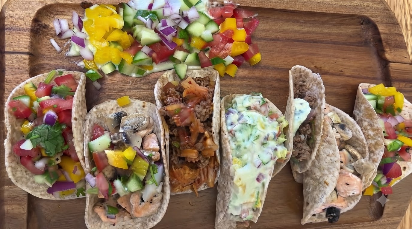Kalorienarme Mexikanische Tacos Mit Rindfleisch Und Lachs