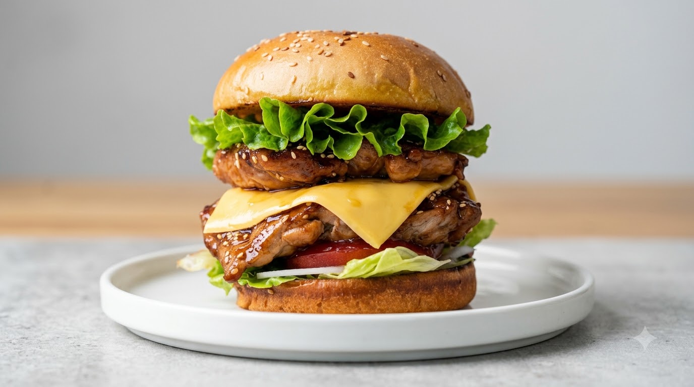 Saftiger Japanischer Teriyaki Hähnchen Burger