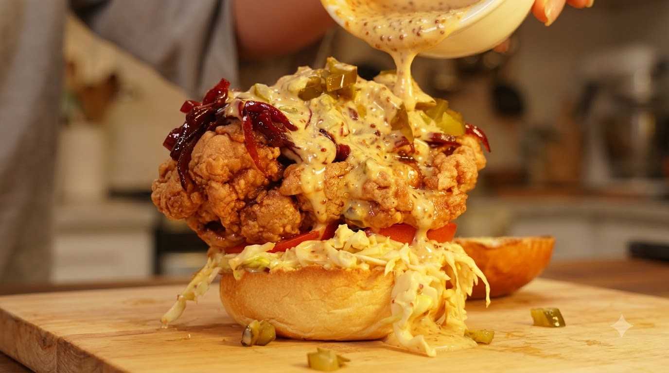 Knuspriger Hähnchenburger mit Rotwein-Schalotten