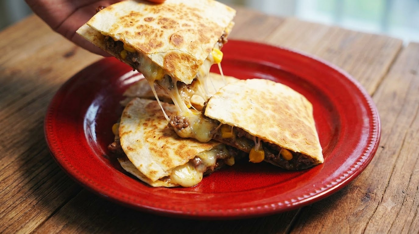 Knusprige Mexikanische Rinderhackfleisch und Käse Quesadilla