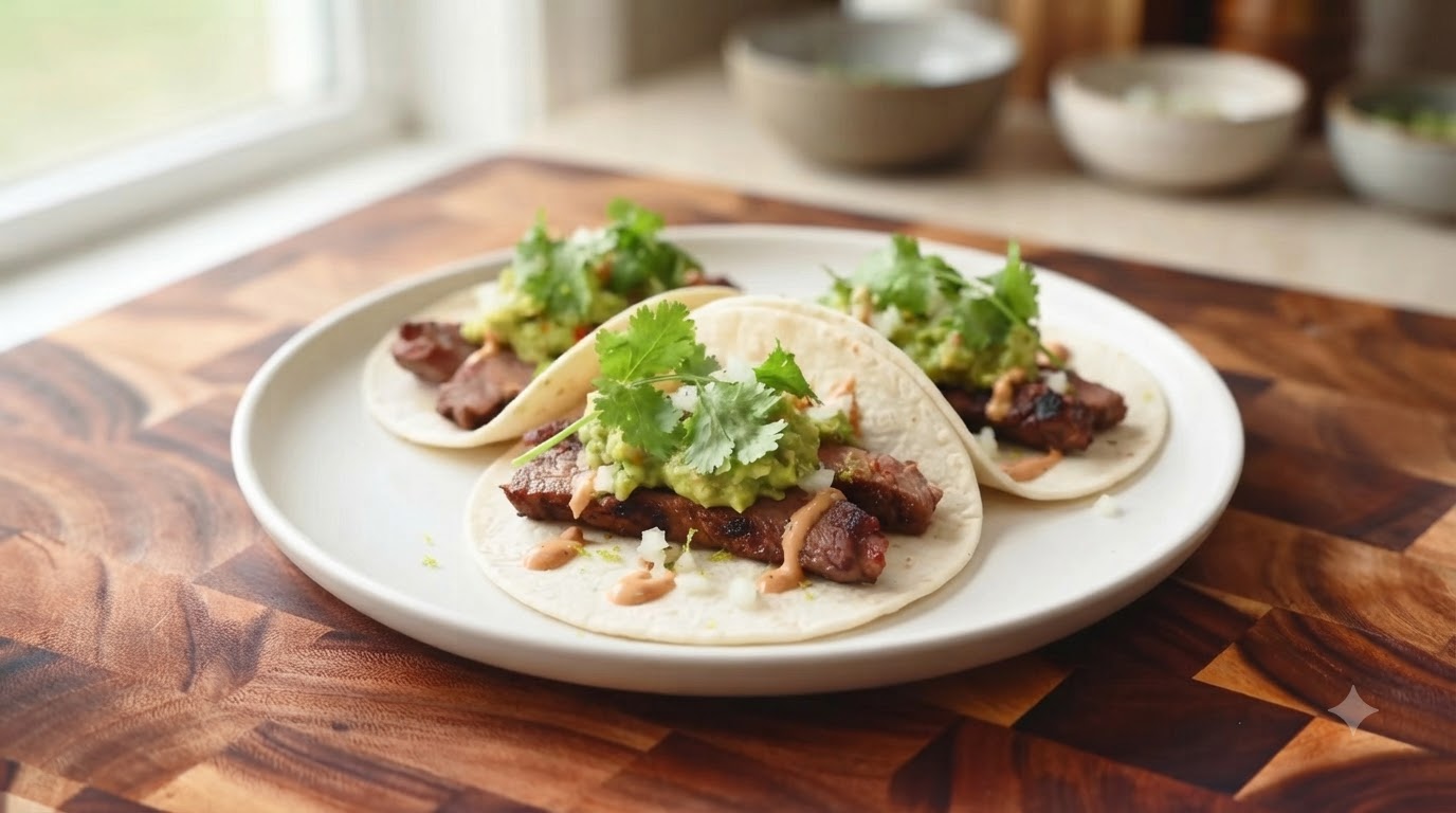 Authentische mexikanische Steak-Tacos mit frischer Salsa